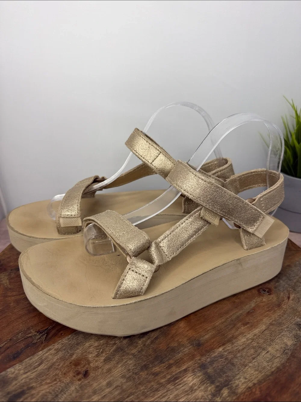 Teva Metallic Gold Platform Sandals - Size: 10